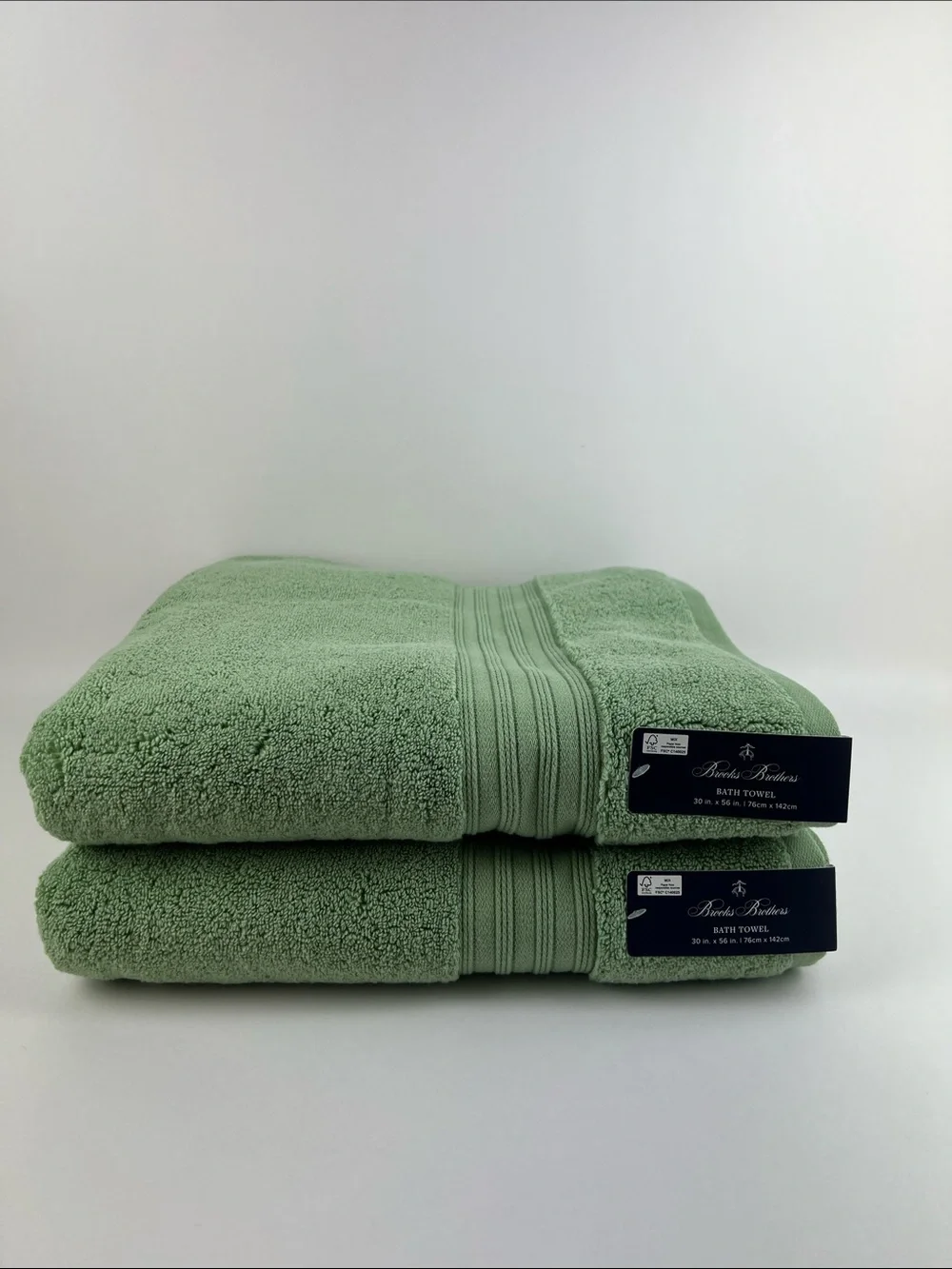 Brooks Brothers Bath Towels Sage Green Plush 100% Cotton 2 Pc Set NEW
